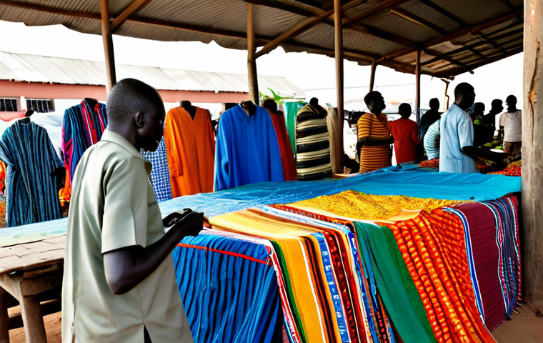 **

A bustling marketplace scene in Juba, South Sudan. Vendors are selling various goods, and customers are paying with South Sudanese Pounds (SSP). Focus on the colorful fabrics and diverse faces. Everyone is fully clothed in modest, everyday attire. Background includes market stalls and activity. Safe for work, appropriate content, family-friendly, professional photography, perfect anatomy, natural proportions, well-formed hands, proper finger count.

**