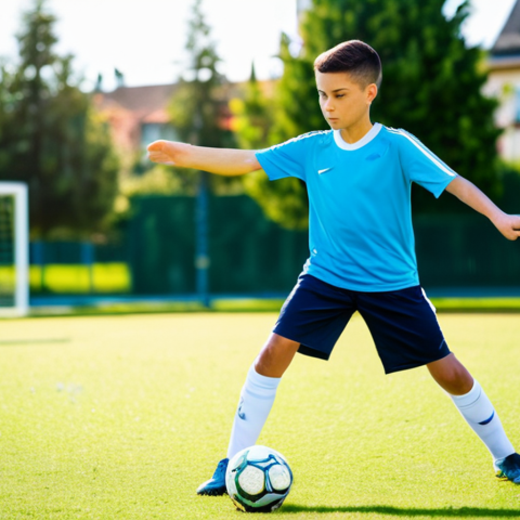 Young Athlete Training**

"A young, aspiring soccer player diligently practicing ball control in a community park, fully clothed in athletic wear, appropriate attire for training, safe for work, family-friendly, perfect anatomy, natural pose, well-formed hands, bright sunny day, motivational atmosphere, high-quality photograph."

**