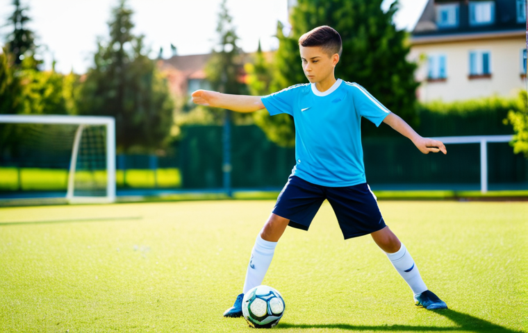 Young Athlete Training**
"A young, aspiring soccer player diligently practicing ball control in a community park, fully clothed in athletic wear, appropriate attire for training, safe for work, family-friendly, perfect anatomy, natural pose, well-formed hands, bright sunny day, motivational atmosphere, high-quality photograph."
**