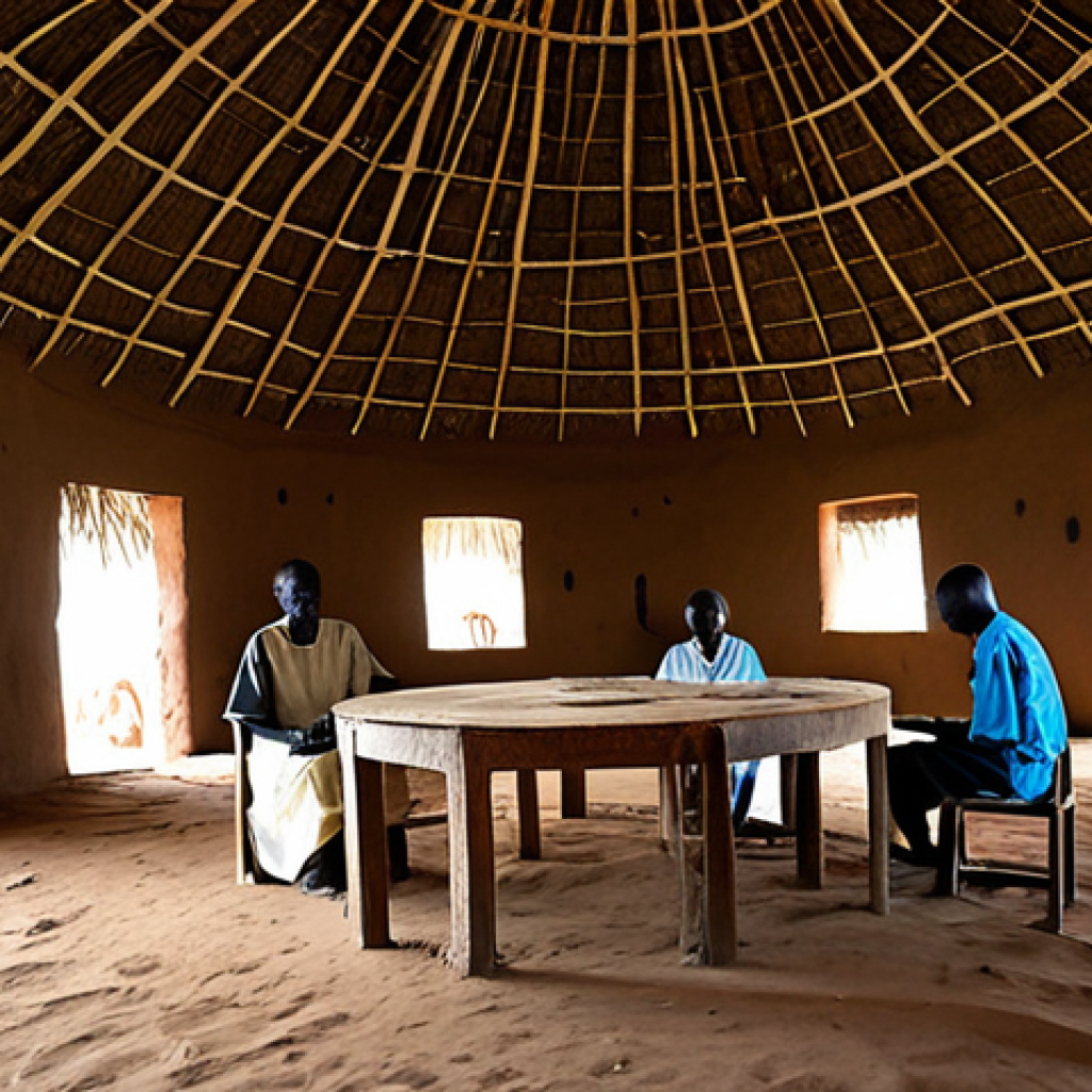남수단의 전통 가옥 - Tukul Interior**

"Interior of a traditional South Sudanese tukul, showing the circular design and t...