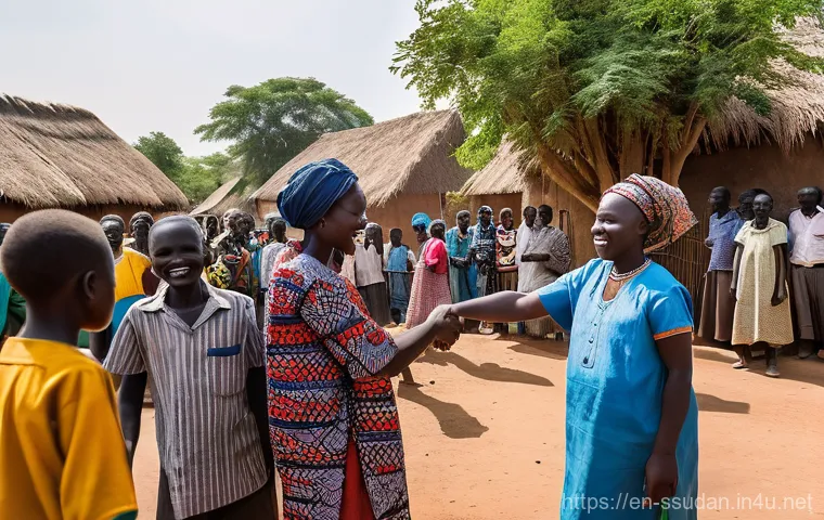 남수단의 미래 전망 - **"A vibrant and hopeful scene in a South Sudanese village square, bustling with diverse community m...