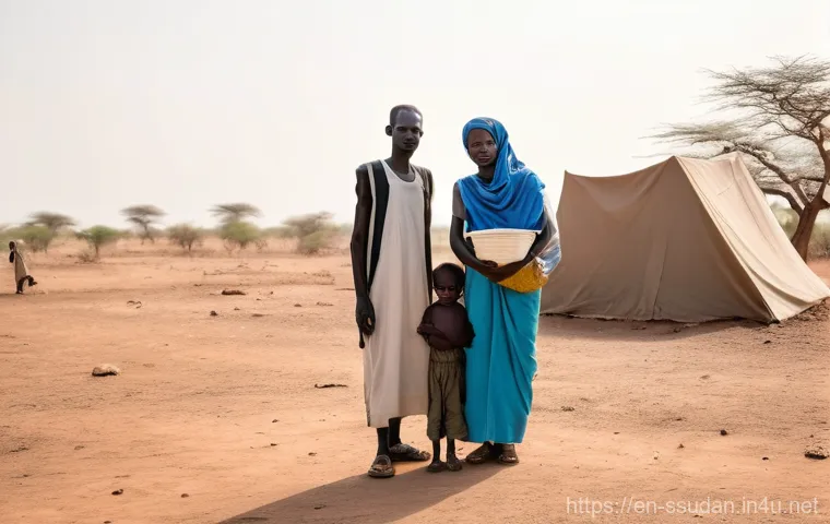 남수단과 수단 국경 문제 - **Prompt:** A dignified South Sudanese family, consisting of a mother, father, and two young childre...