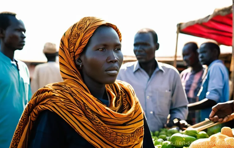 남수단 한국인 여행자 후기 - **Prompt:** A bustling and vibrant open-air market in Juba, South Sudan, filled with a diverse crowd...