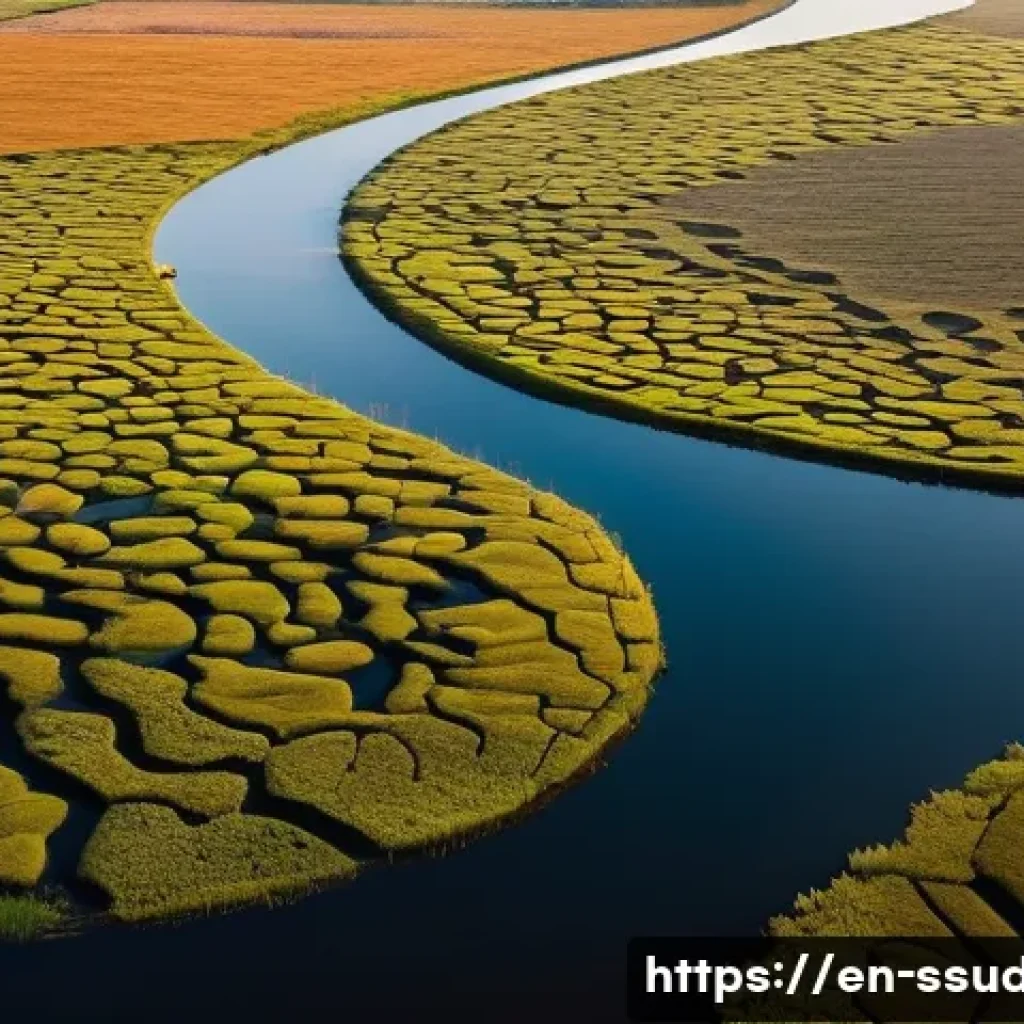 남수단에서 여행 사진 촬영 포인트 - **"A breathtaking aerial view of The Sudd wetland in South Sudan at dawn. The scene captures a mysti...