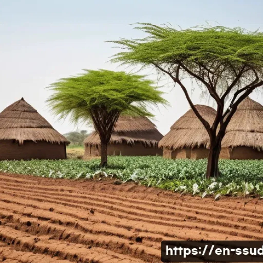 남수단에서 일어나는 자연재해 - A detailed scene of South Sudanese farmers working in a dry, cracked field under a bright sun, plant...