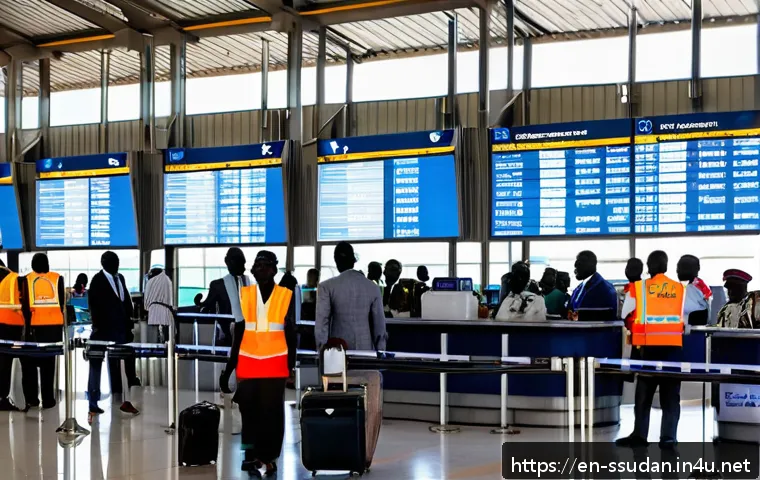 남수단 항공편 가격 - A detailed airport scene at Juba International Airport in South Sudan during daylight, showing a div...