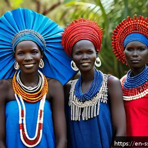 Home 31 남수단 전통 의상 - A vibrant scene of a South Sudanese cultural festival featuring a diverse group of people wearing tr...