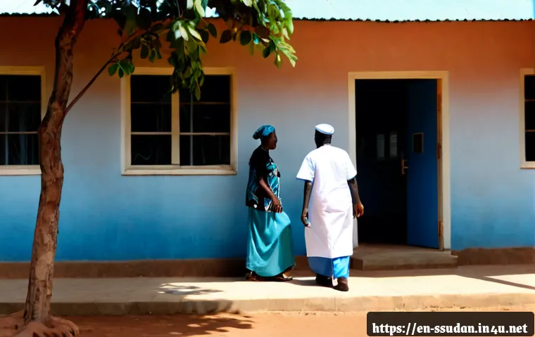 남수단 병원 및 의료 시설 - Photorealistic modern public hospital in Juba, South Sudan, bright morning light, clean single-story...