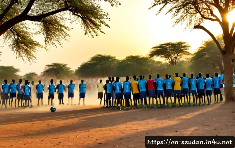 Home 17 남수단에서 인기 있는 스포츠 - Photorealistic football match in Juba, South Sudan, young adult local players in plain unbranded jer...
